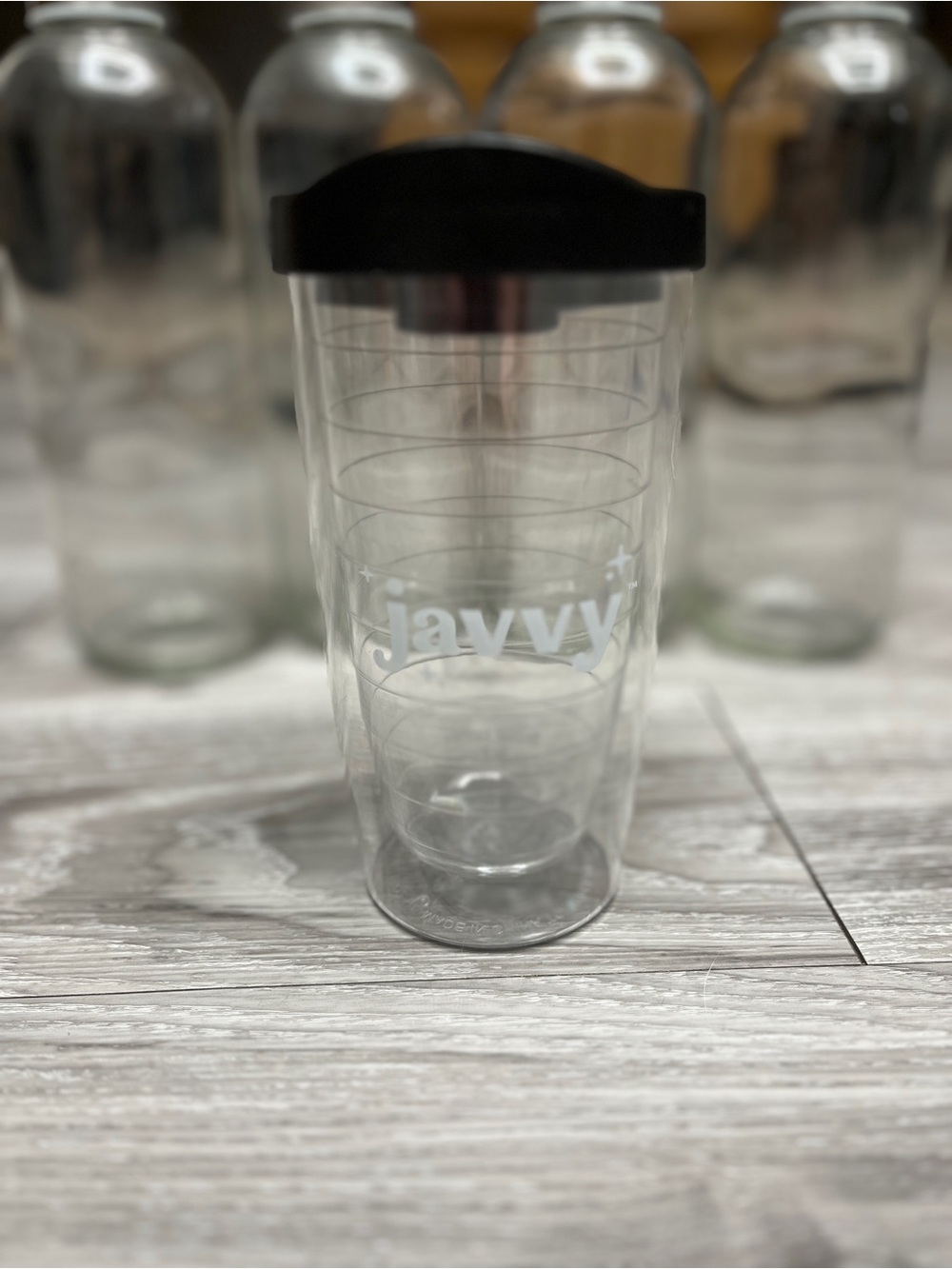 Clear Travel Tumbler with Black Lid - Reusable Water Bottle